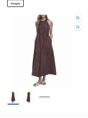 DKNY Brown Halter Midi Dress with Tie Waist